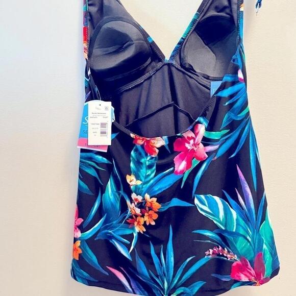 SWIM SOLUTIONS WOMENS PRINTED TIERED HALTER TANKINI TOP swimwear, New 10 - Picture 5 of 13